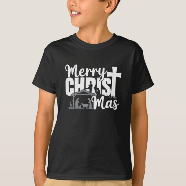 Merry Kristus Mas Christian Jul Jesus Familj T Shirt (Framsida)