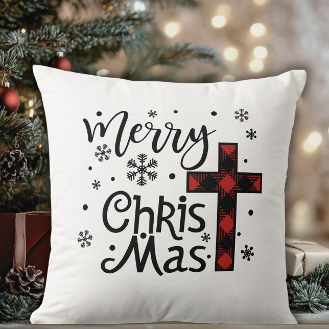 Merry Kristus Mas Christian Religiösa jul Kudde (Merry Christ Mas Christian Religious Christmas Throw Pillow)