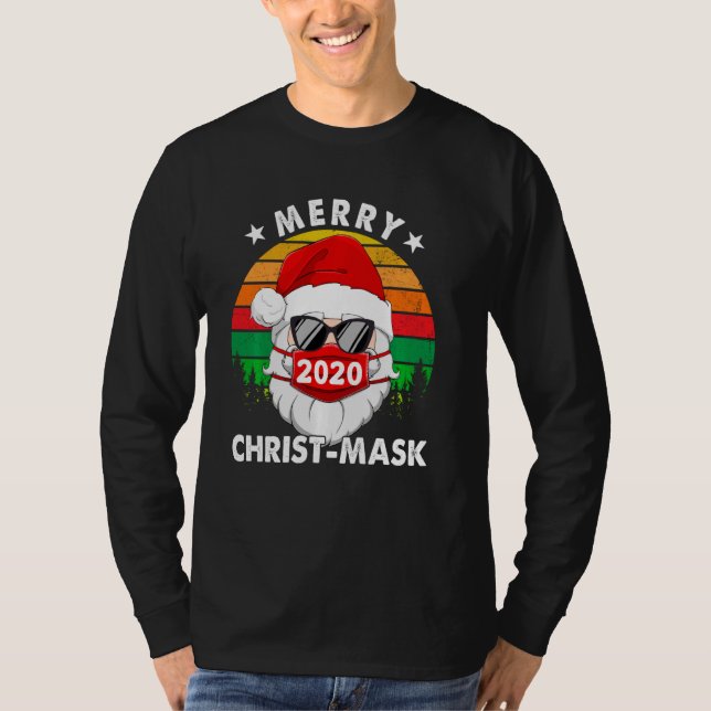 Merry Kristus Mask 2020 Santa Ansikte Mask Pajamas T Shirt (Framsida)