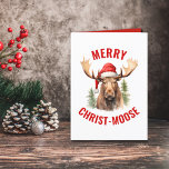 Merry Kristus-moose Funny jul Moose Helgkort<br><div class="desc">Bärk helgdag med vårt charmerande julkort med en lovvärd mosa som donerar en julhatt på framsidan, åtföljd av det skarpa hälsning "Merry Kristus-moose". Inuti hittar du en hjärtslitande vers som fångar säsongens innersta väsen med en liten pun också. Detta kort är perfekt för att skicka varmt önskemål till familj och...</div>