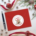 Merry Kristus-moose Funny jul Moose Runt Klistermärke<br><div class="desc">Bärk helgdag med vår charmerande juldekal, med en lovvärd mosa som donerar en julhatt åtföljd av hälsning "Merry Kristus-moose". Det här klistermärket är perfekten för att skicka varmt önskemål till familj och vänner och sprida skratt och glädje under festsäsongen. Dessa klistermärken gör underbara kuvertförseglingar för dina julkort. Den vikiga designen...</div>