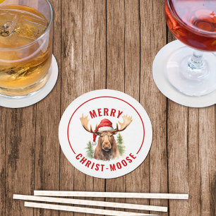 Merry Kristus-moose Funny jul Moose Underlägg Papper Rund