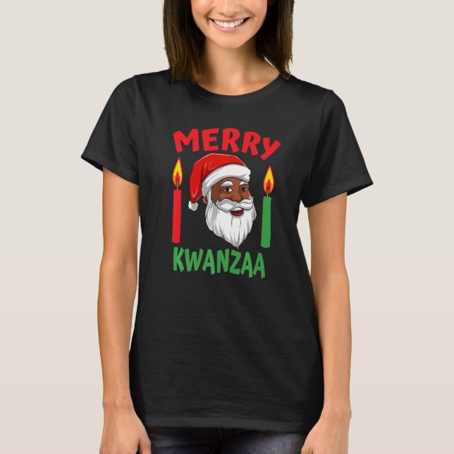 Merry Kwanzaa African American Jultomten Black C T Shirt (Framsida)