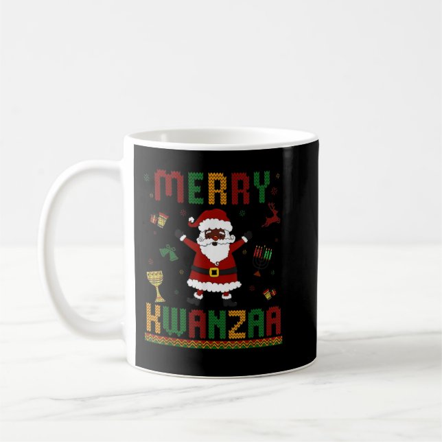 Merry Kwanzaa Santa Black Ugly Lycklig Kwanzaa Day Kaffemugg (Vänster)
