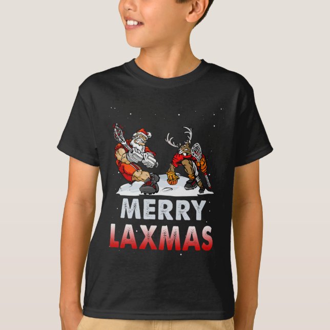 Merry Laxmas-ful jul Lacrosse Santa Reindee T Shirt (Framsida)
