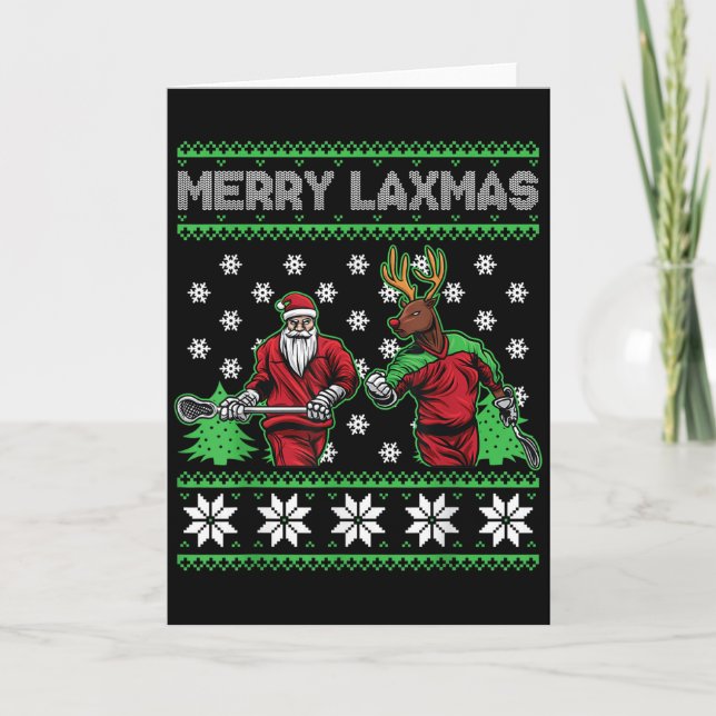 Merry Laxmas Funny Christmas Lacrosse Player Holid Kort (Framsida)