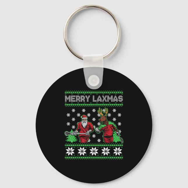 Merry Laxmas Funny Christmas Lacrosse Player Holid Nyckelring (Framsida)