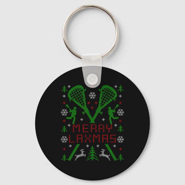 Merry Laxmas Funny Lacrosse Ugly jul Sweater Nyckelring (Framsida)