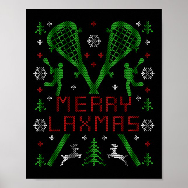 Merry Laxmas Funny Lacrosse Ugly jul Sweater Poster (Framsidan)