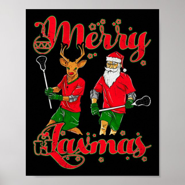 Merry Laxmas jul Lacrosse Player Reindeer Sa Poster (Framsidan)
