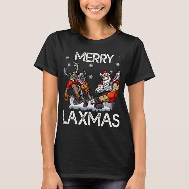 Merry LAXMAS Ugly jul Lacrosse Santa Reindee T Shirt (Framsida)