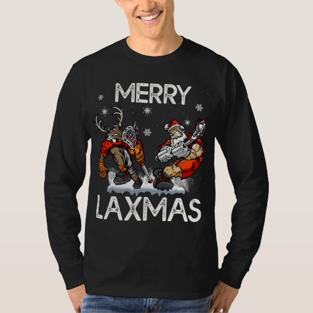 Merry LAXMAS Ugly jul Lacrosse Santa Reindee T Shirt (Framsida)