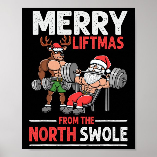 Merry Liftmas från North Swole Muscle Santa Weight Poster (Framsidan)