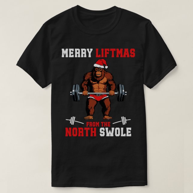 Merry Liftmas från North Swole Muscle Santa Weight T Shirt (Design framsida)