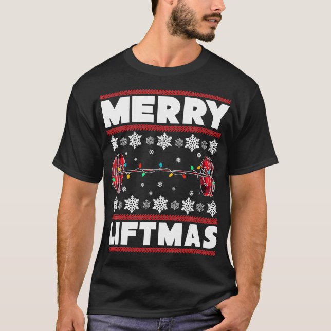 Merry Liftmas Funny jul Gym Workout Fitness T Shirt (Framsida)