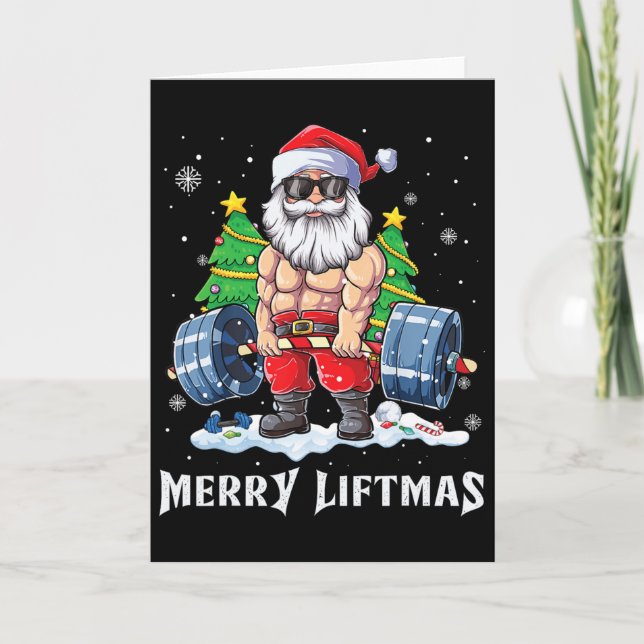 Merry Liftmas Funny Jultomten Gym Fitness Weight Kort (Framsida)