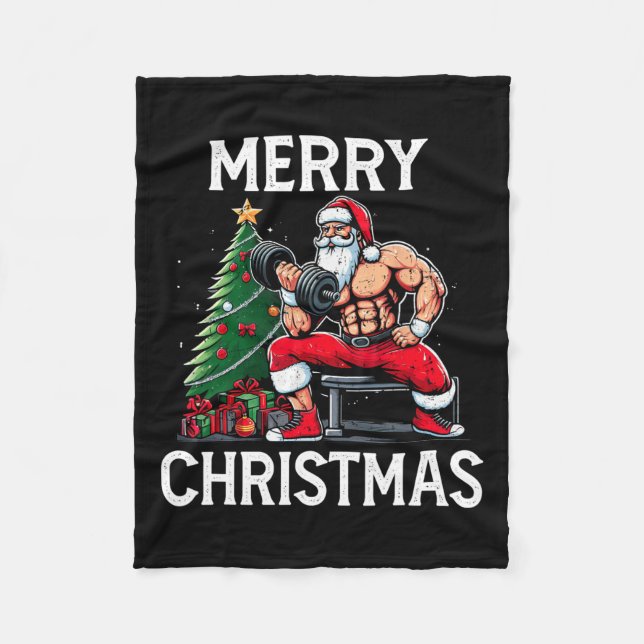 Merry Liftmas Funny Santa Julafton Gym Bodybuildin Fleecefilt (Framsidan)