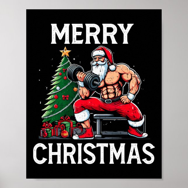 Merry Liftmas Funny Santa Julafton Gym Bodybuildin Poster (Framsidan)