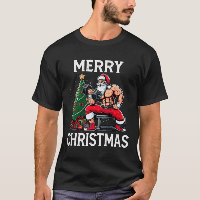 Merry Liftmas Funny Santa Julafton Gym Bodybuildin T Shirt (Framsida)