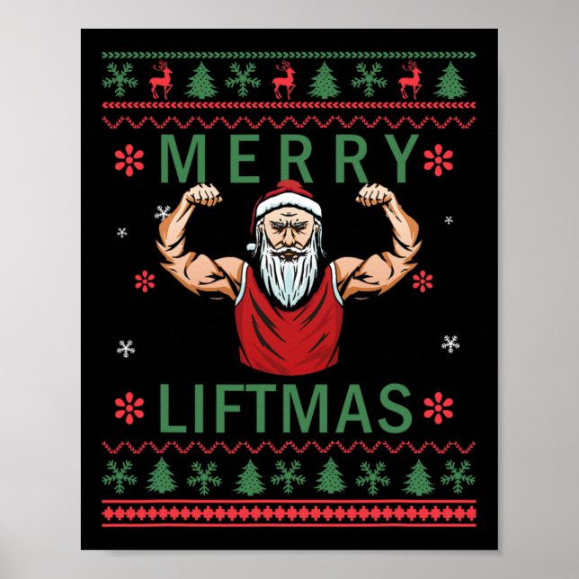 Merry Liftmas - Jul Bodybuilding der Gym Workout Poster (Framsidan)