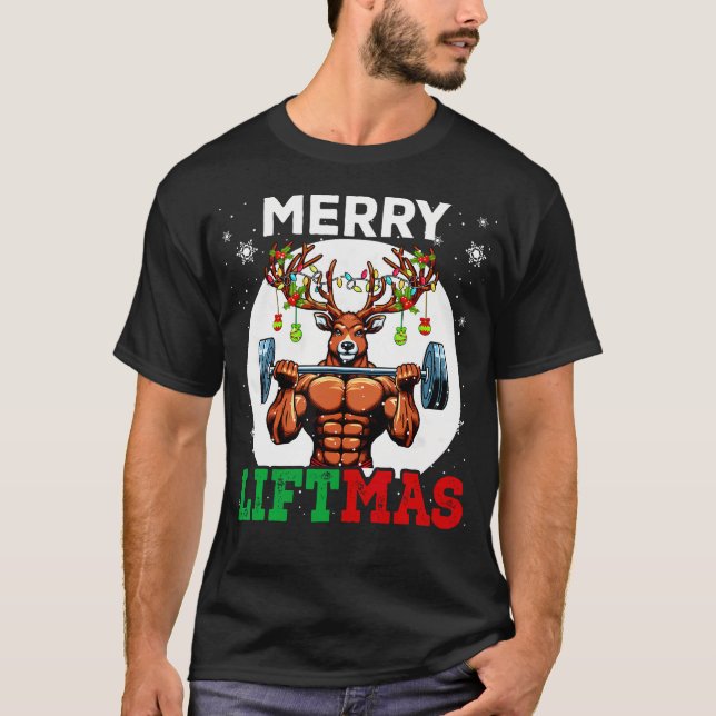 Merry Liftmas julrenar Vightlyftande Gy T Shirt (Framsida)