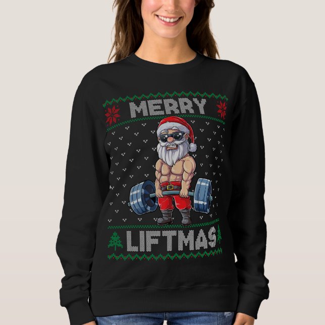 Merry Liftmas Santa Weightlift Fitness Gym Ugly T Shirt (Framsida)