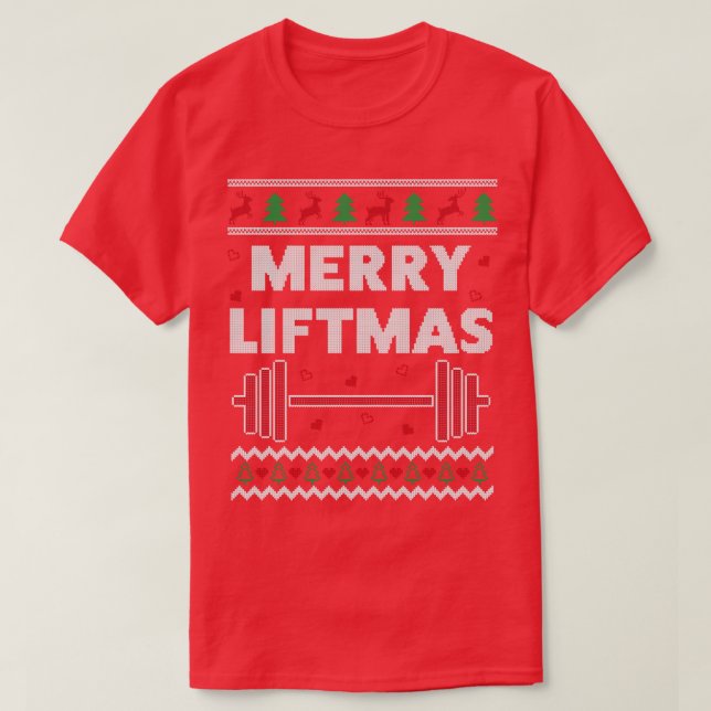 Merry Liftmas Ugly jul Gym Workout Funny Fit T Shirt (Design framsida)