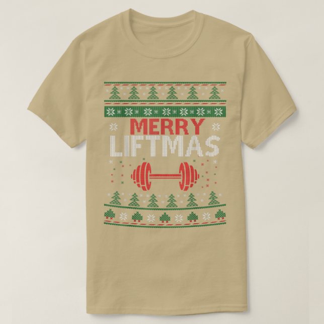 Merry Liftmas Ugly jul Sweater Gym Workout 4 T Shirt (Design framsida)