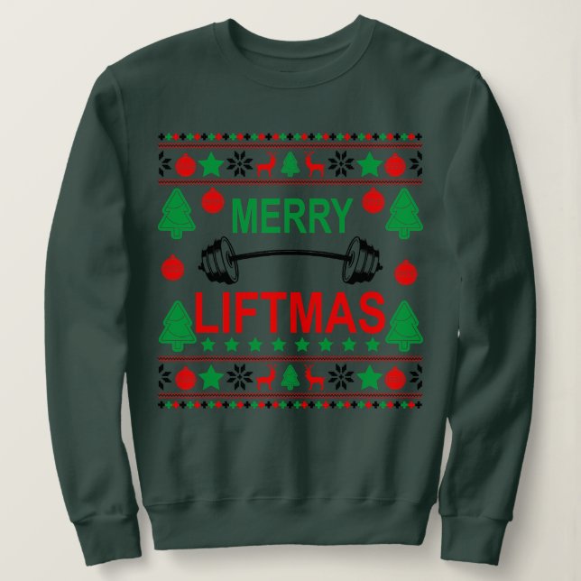 Merry Liftmas Ugly jul sweater Gym Workout T Shirt (Design framsida)