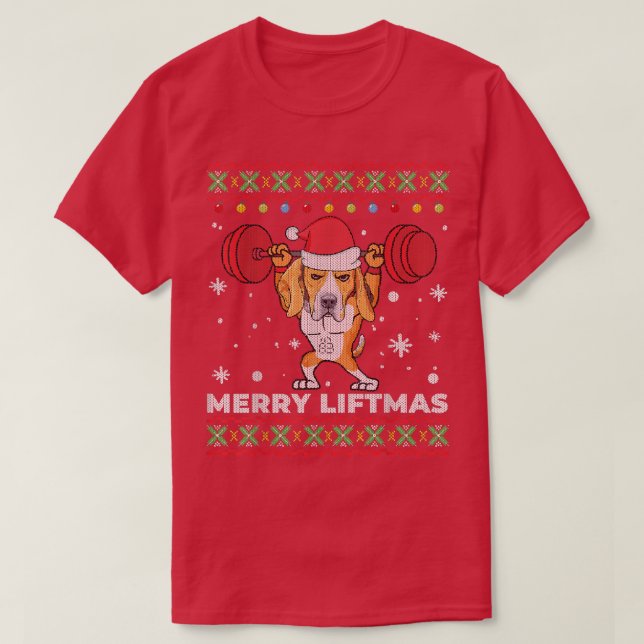 Merry Liftmas Weightlift och Beagle Hund Ugly Sw T Shirt (Design framsida)