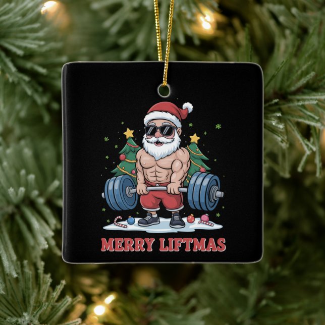 Merry Liftmas Weightlift Santa Fitness Gym Julgransprydnad Keramik (Träd)