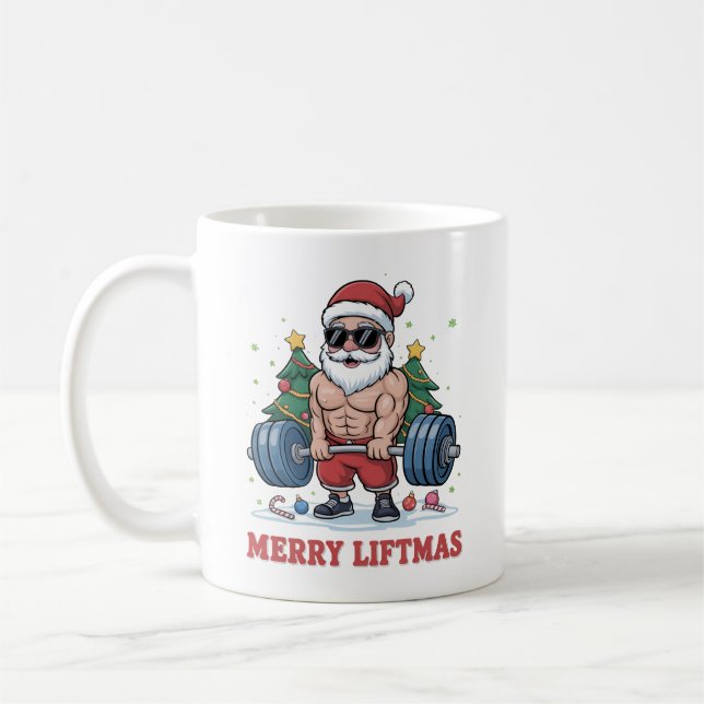 Merry Liftmas Weightlift Santa Fitness Gym Kaffemugg (Vänster)