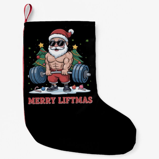 Merry Liftmas Weightlift Santa Fitness Gym Liten Julstrumpa (Framsidan)