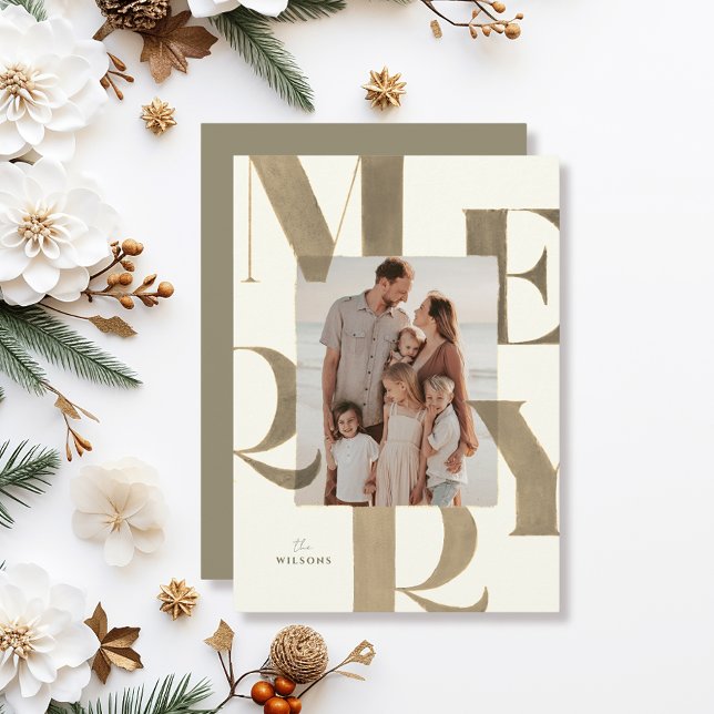 Merry Light Bronze/Guld 2 Fotojul Julkort (Skapare uppladdad)