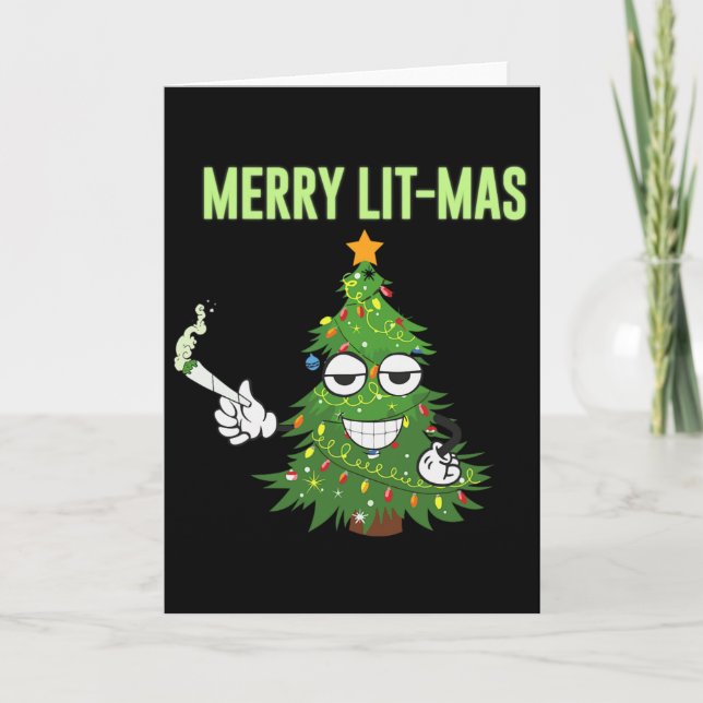 Merry Lit-mas Julgranar Ljus Funny Par Kort (Framsida)