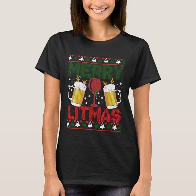 Merry Litmas Vin Beer jul God Julafton Sweater T Shirt (Framsida)