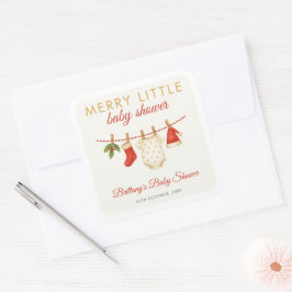 Merry Little Baby Clothesline Baby Shower Fyrkantigt Klistermärke