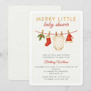 Merry Little Baby Clothesline Baby Shower Inbjudningar