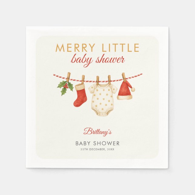 Merry Little Baby Clothesline Baby Shower Pappersservett (Framsidan)