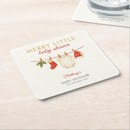 Merry Little Baby Clothesline Baby Shower Underlägg Papper Kvadrat