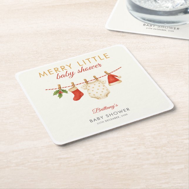 Merry Little Baby Clothesline Baby Shower Underlägg Papper Kvadrat (Vinklad)