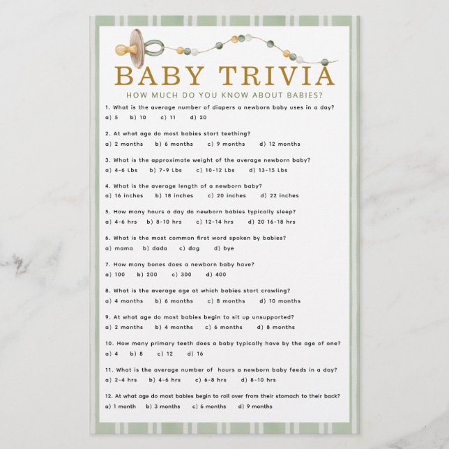 Merry Little Baby Shower Baby Trivia-spelkort (Framsida)
