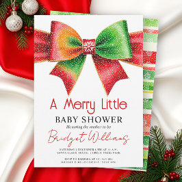 Merry Little Baby shower bow, snowflakes Christmas Inbjudningar
