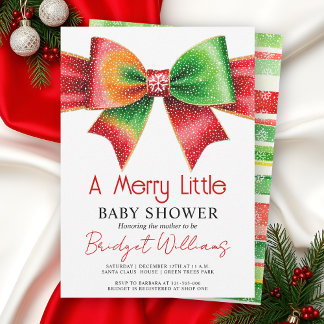 Merry Little Baby shower bow, snowflakes Christmas Inbjudningar