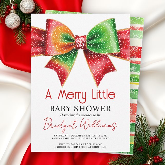 Merry Little Baby shower bow, snowflakes Christmas Inbjudningar (Skapare uppladdad)