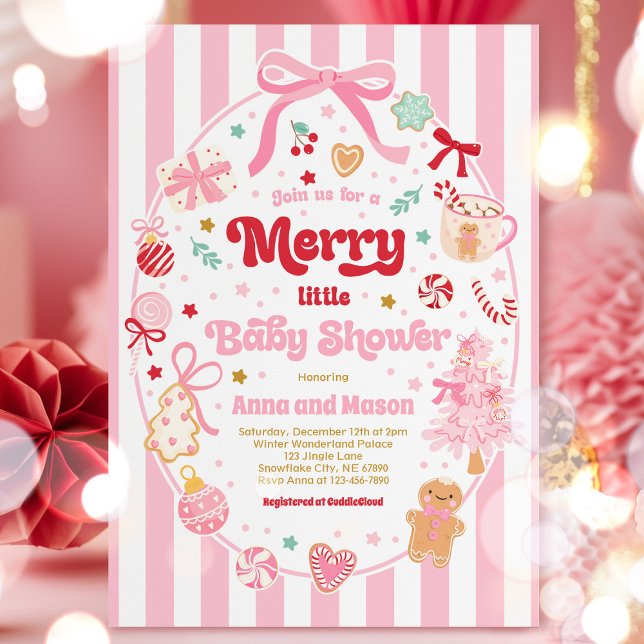 Merry Little Baby Shower Christmas Coquette Bow  Inbjudningar (Skapare uppladdad)