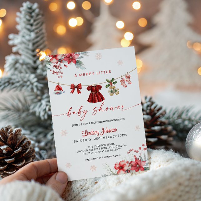 Merry Little Baby Shower Clothesline Baby Girl Inbjudningar (Skapare uppladdad)