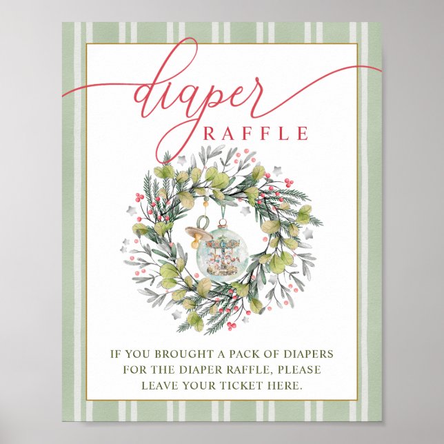 Merry Little Baby Shower Diaper Raffle Sign Poster (Framsidan)