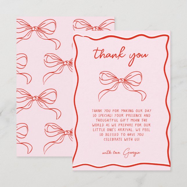 Merry Little Baby Shower Hand Drawn Bow Thank You Tack Kort (Fram/baksida)