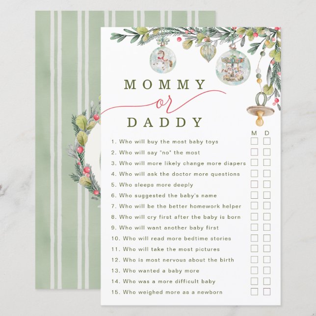 Merry Little Baby Shower Mamma eller pappa Game (Fram/baksida)